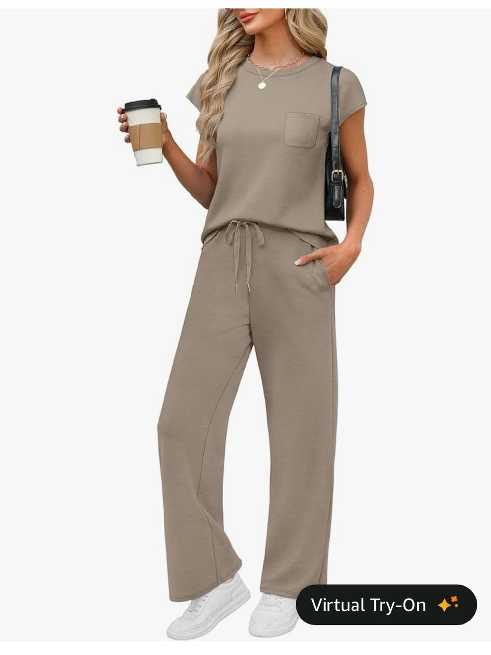 WIHOLL Casual Wide-Leg Lounge Jumpsuit in Taupe